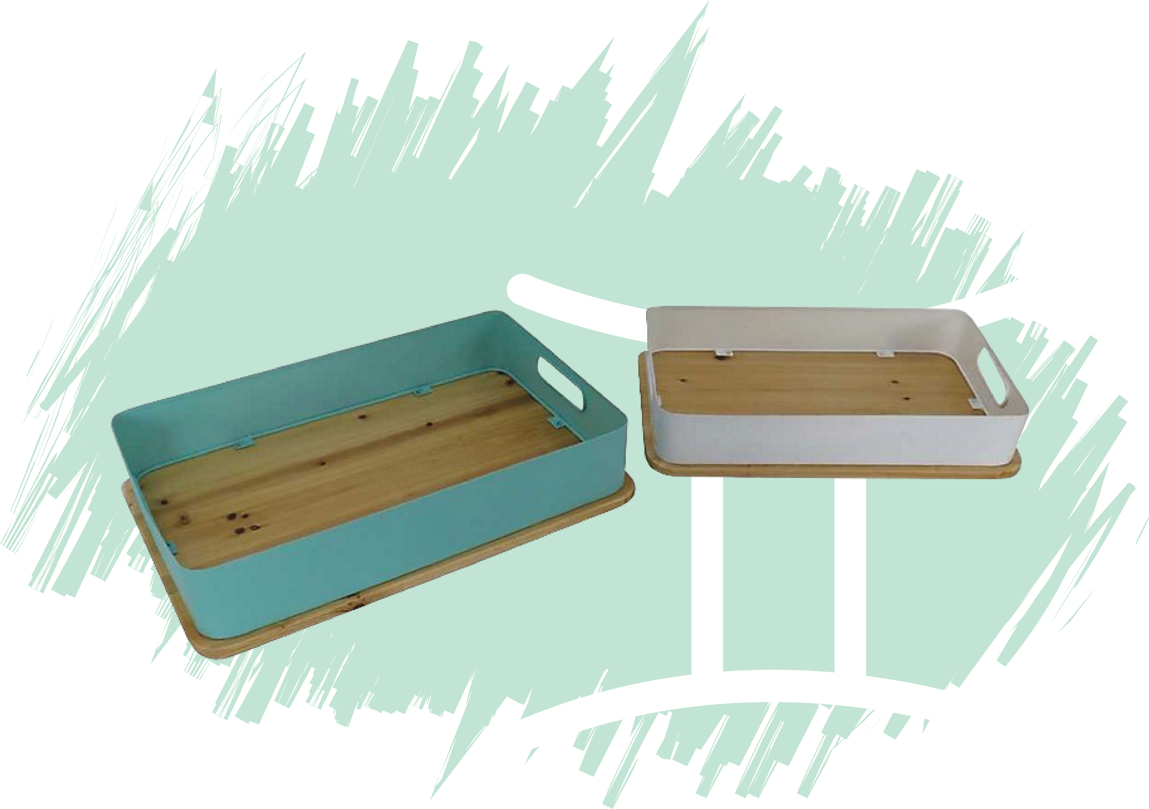 A Trays With Handles And A Wooden Surface
