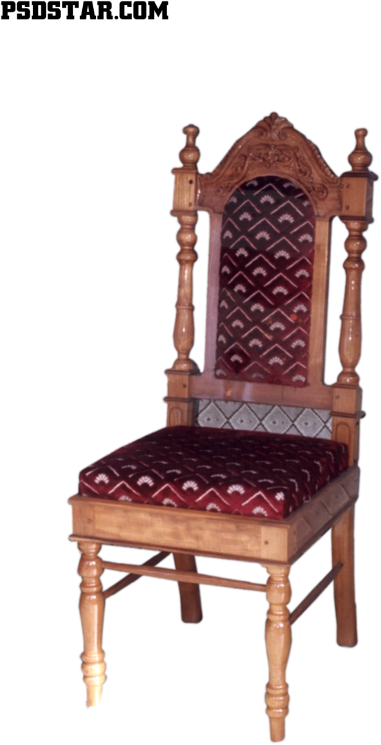 A Wooden Chair With A Red Cushion