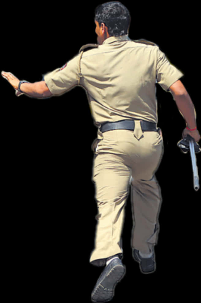 A Man In Uniform Walking With A Cane