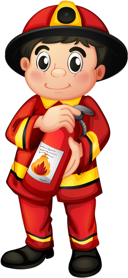 A Cartoon Of A Firefighter Holding A Fire Extinguisher