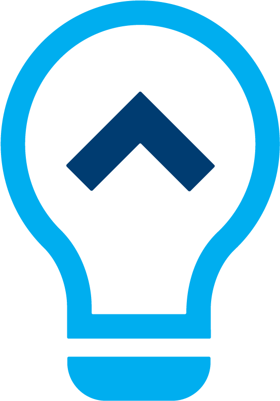 A Blue Light Bulb With A Arrow Up