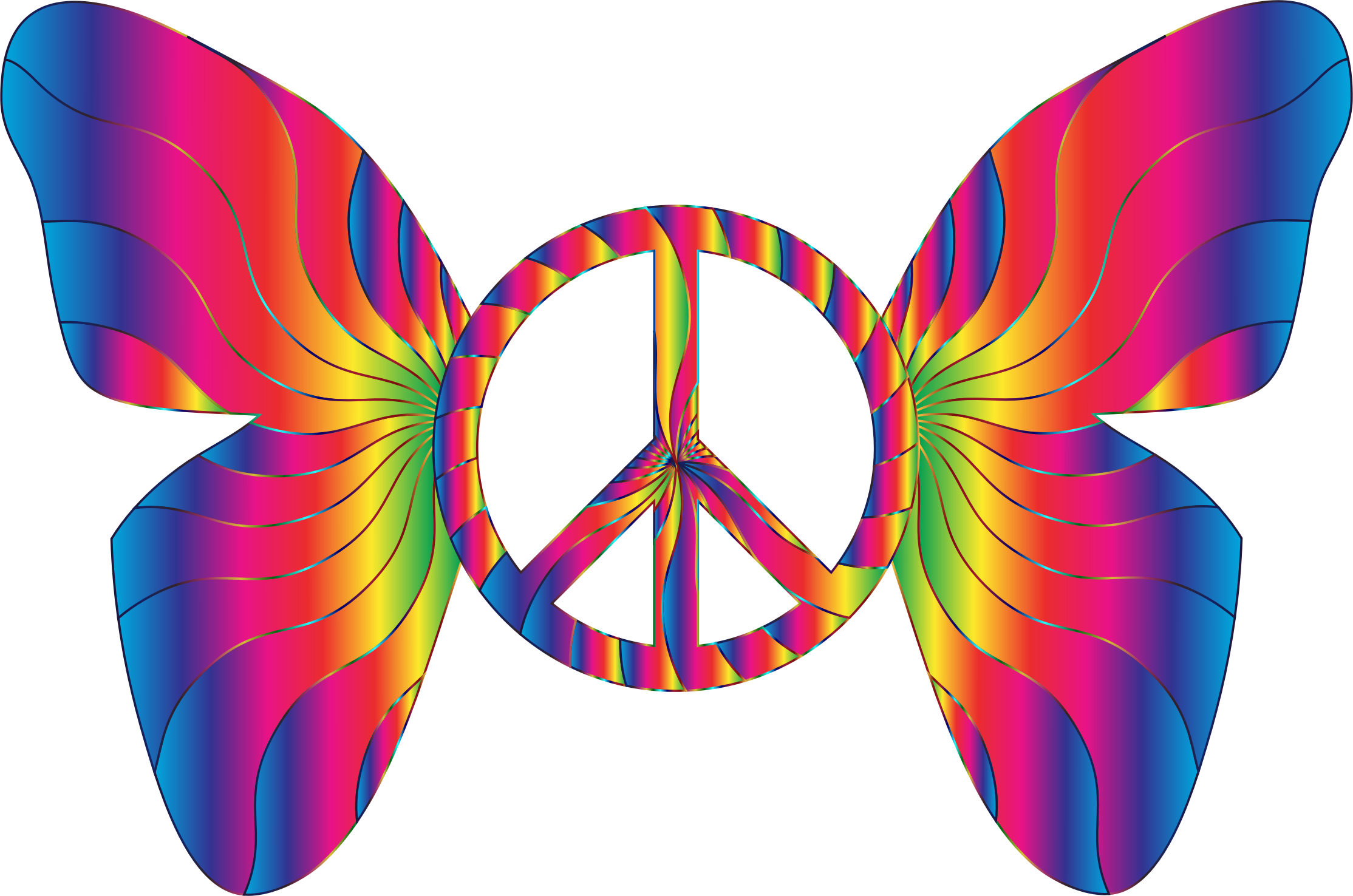 A Rainbow Colored Peace Sign With Wings