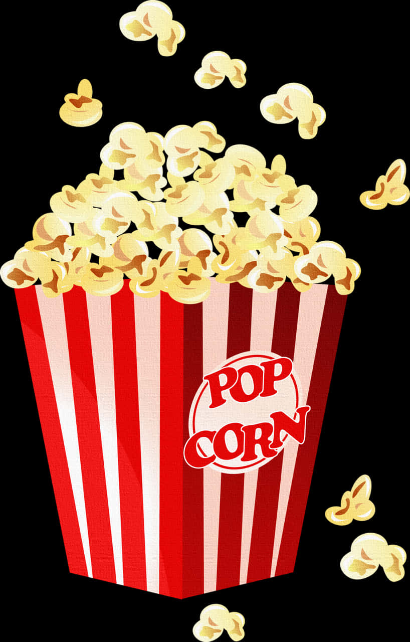 A Red And White Striped Container With Popcorn