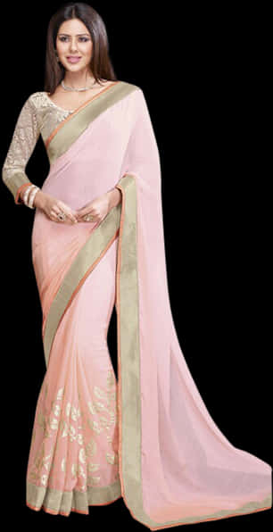 A Woman In A Pink Sari