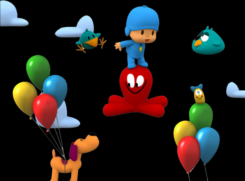 Cartoon Characters And Balloons