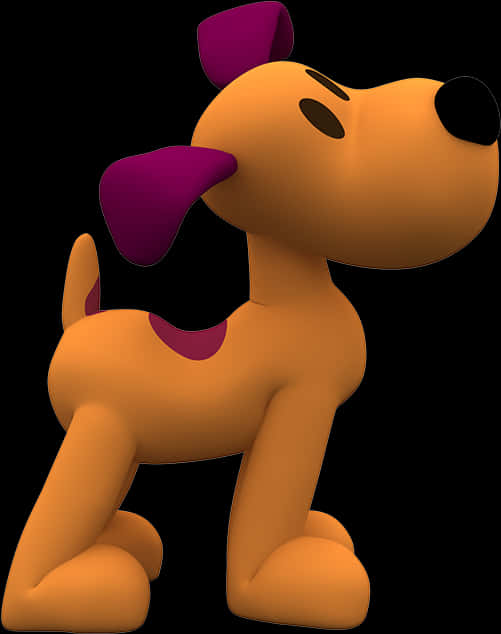 A Cartoon Dog With Purple Ears