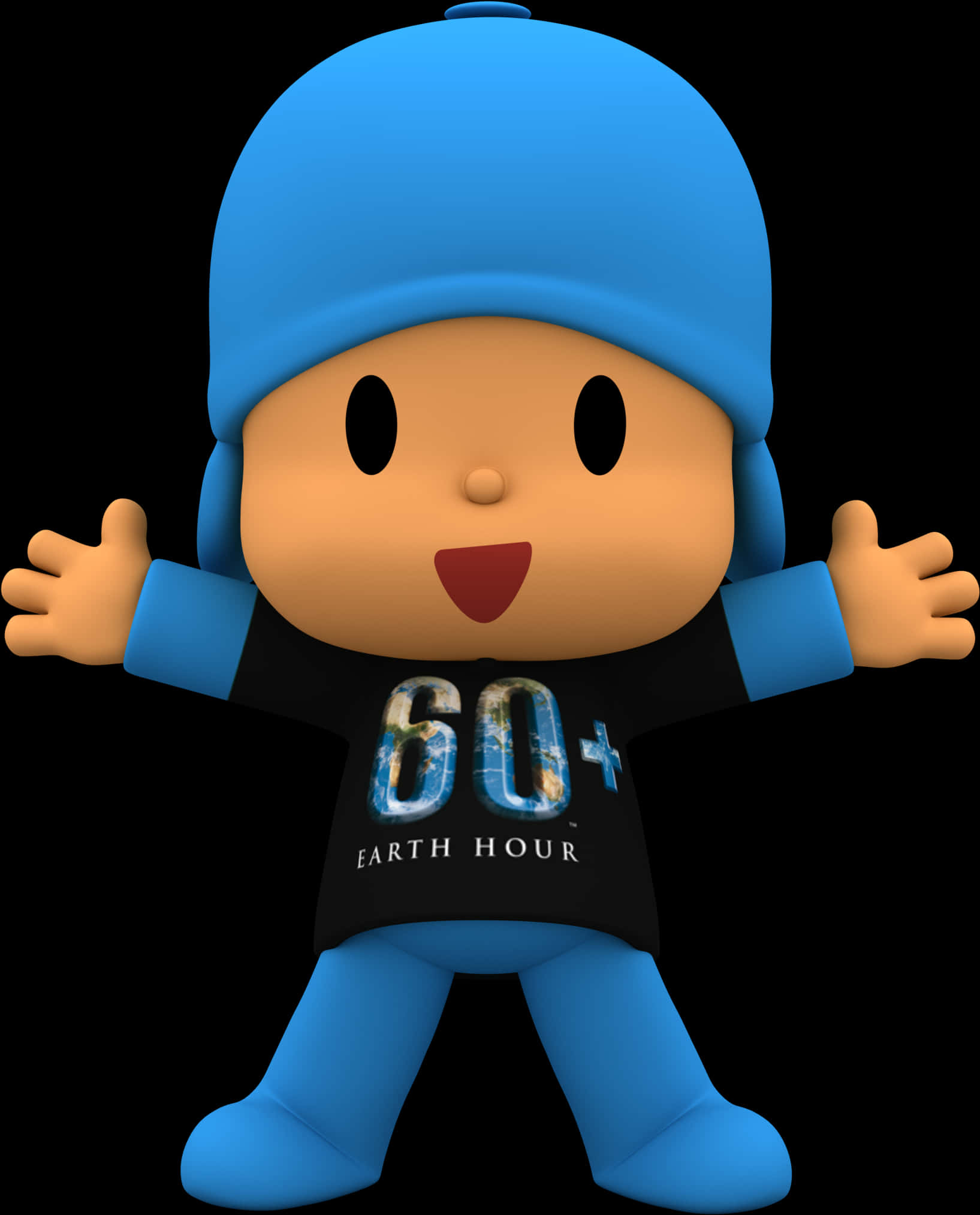 A Cartoon Character With Blue Hat And Black Shirt