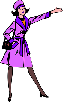 A Cartoon Of A Woman In A Purple Coat