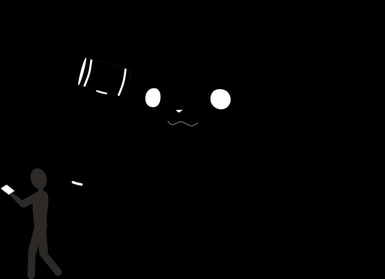 A Black Background With A Cat Face And A Hammer