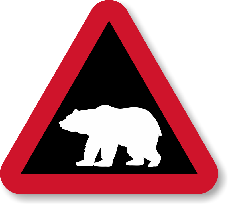 A Red And White Sign With A Bear