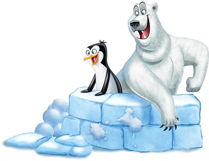 Cartoon Of A Polar Bear And Penguin On An Iceberg