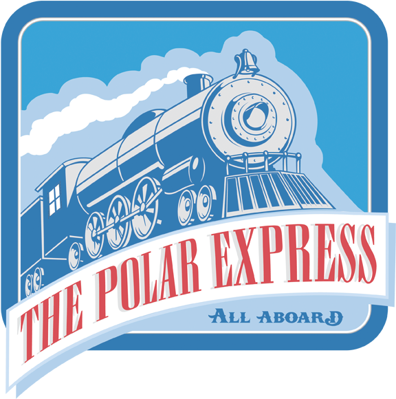 A Blue And White Sign With A Train On It