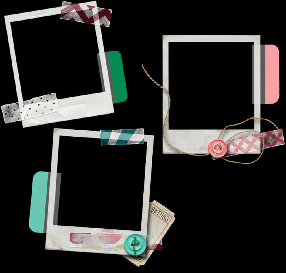 A Group Of Polaroid Frames With Different Colored Tape