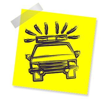 A Yellow Sticker With A Drawing Of A Car On It