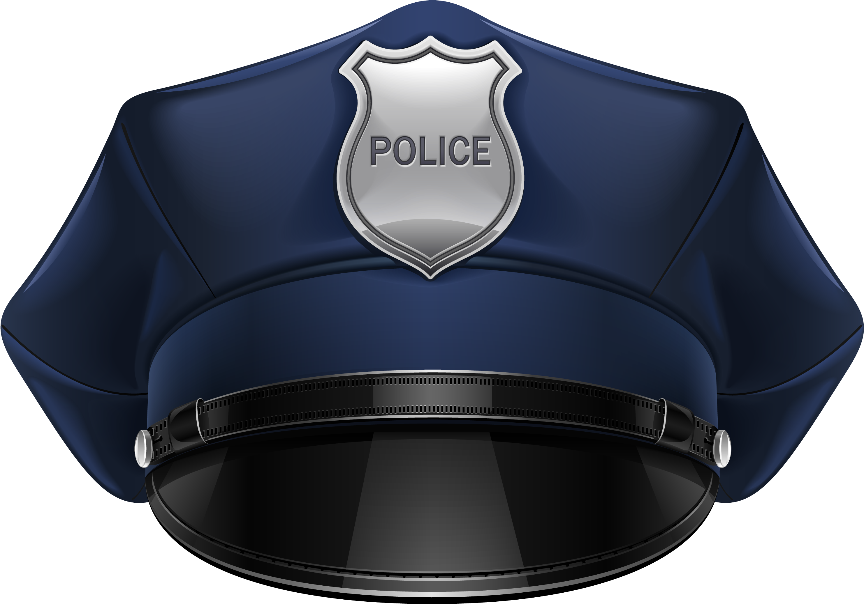 A Blue Police Hat With A Silver Badge