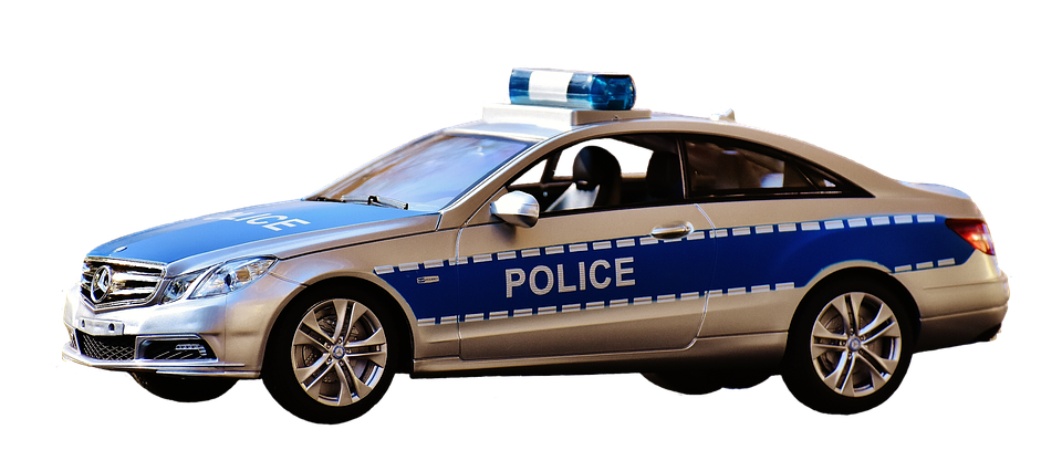 A Police Car With A Blue And White Stripe