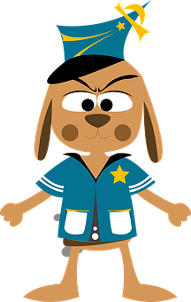 Cartoon Dog Wearing A Blue Uniform