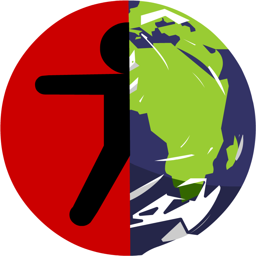 A Red Circle With A Green And Blue Earth And A Person Walking