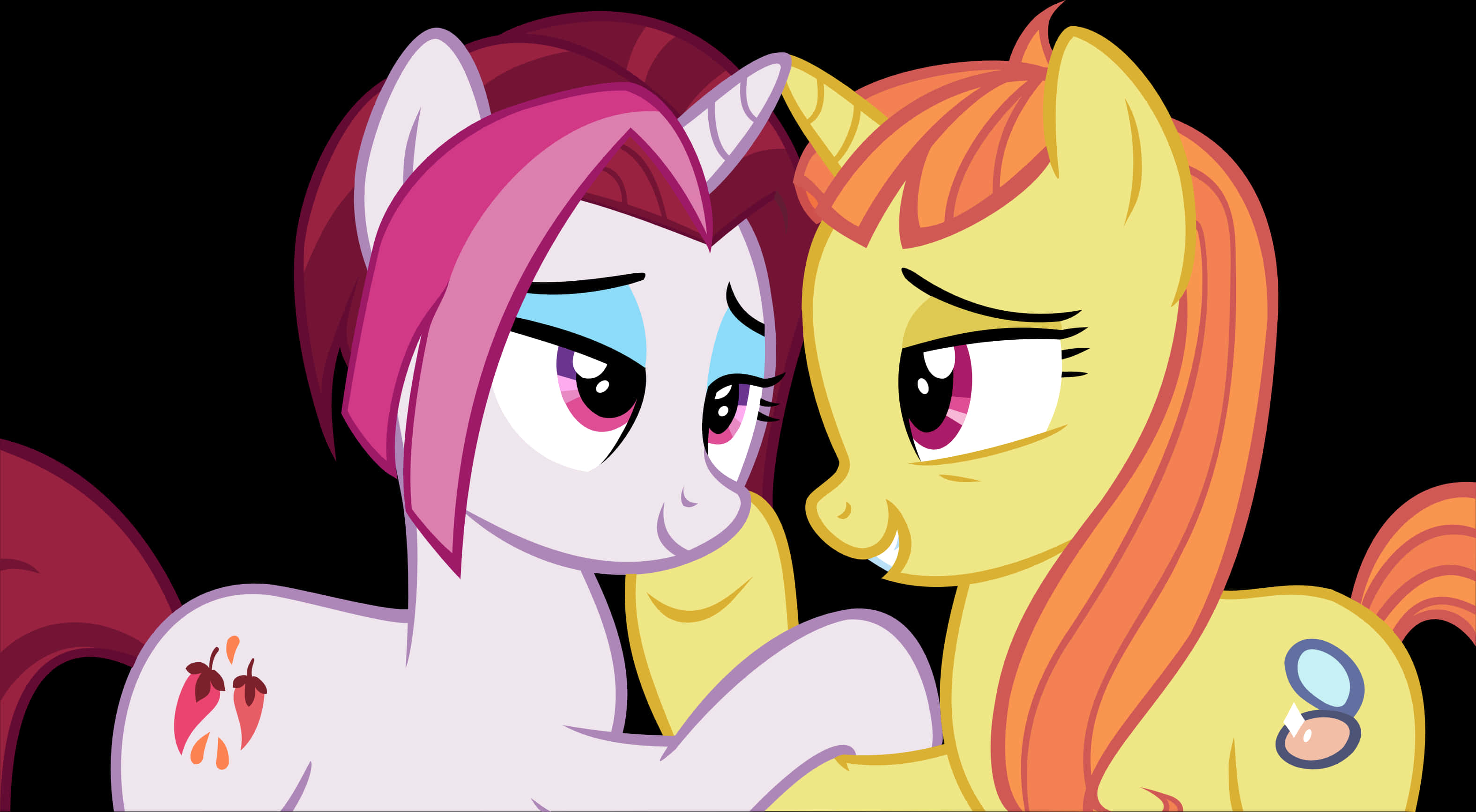 Cartoon Pony Characters With Pink Hair And Yellow Mane