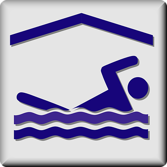 A Blue And White Symbol Of A Person Swimming In Water