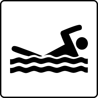 A Black And White Sign With A Person Swimming In Water