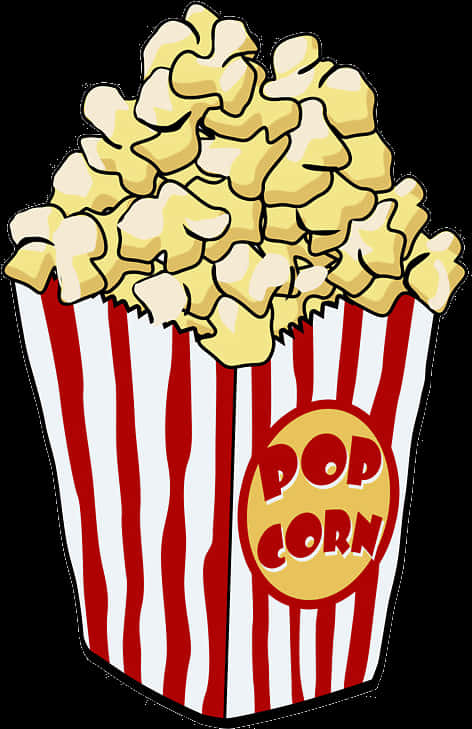 A Red And White Striped Container With Popcorn