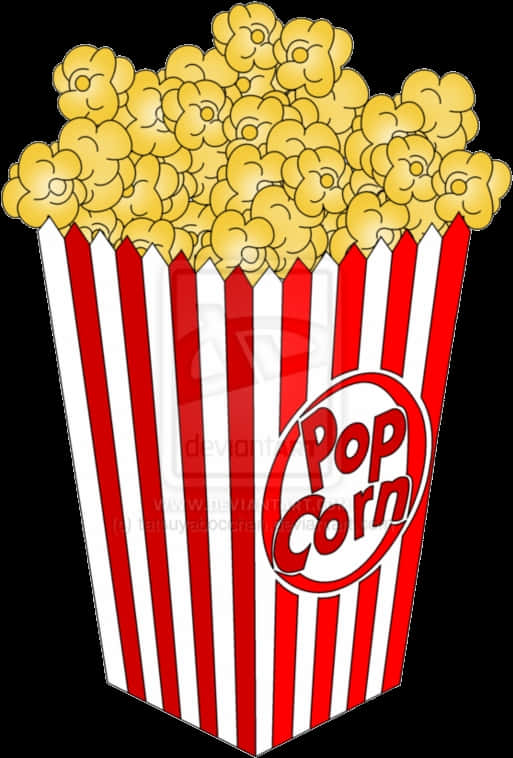 A Red And White Striped Container With Popcorn