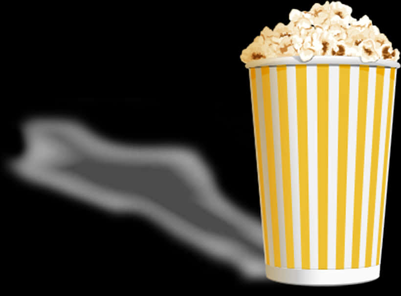 A Yellow And White Striped Bucket With Popcorn