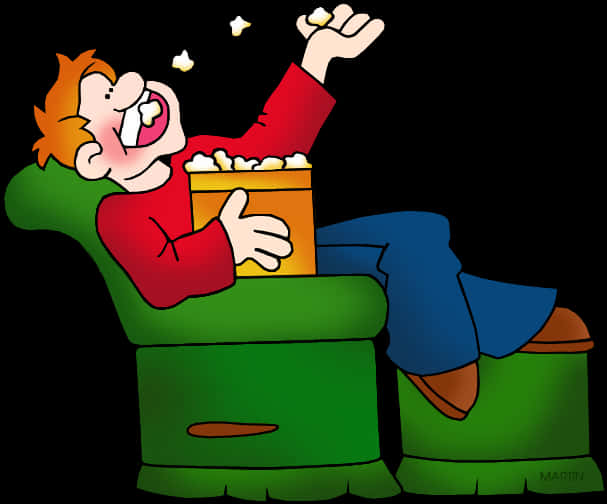 A Cartoon Of A Man Eating Popcorn