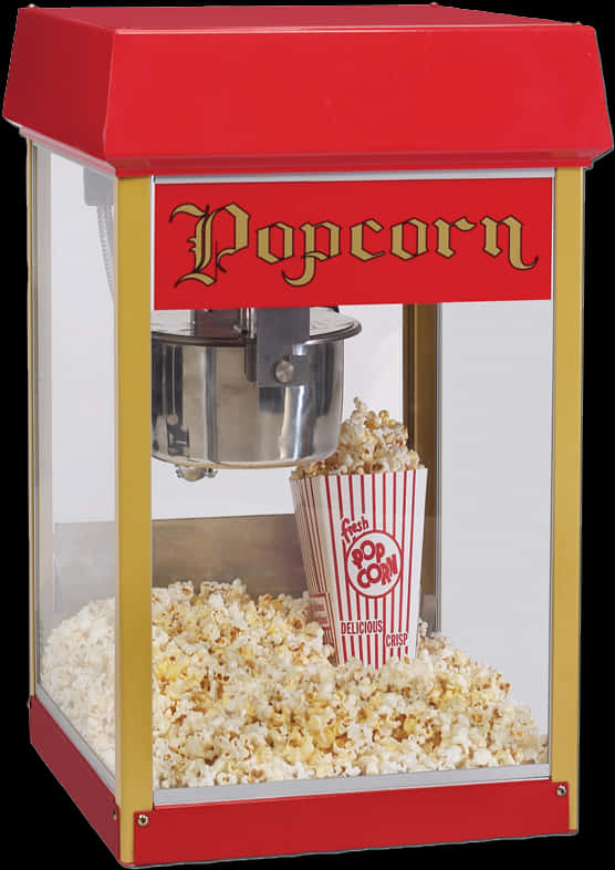 A Popcorn Machine With A Container Of Popcorn