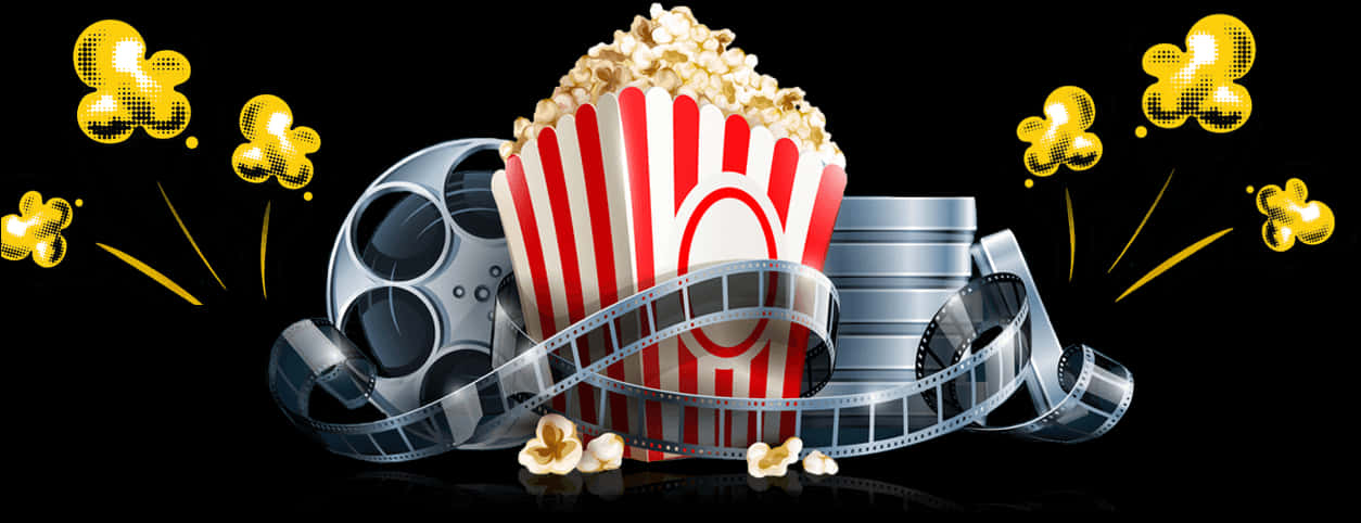 A Movie Reel And Popcorn