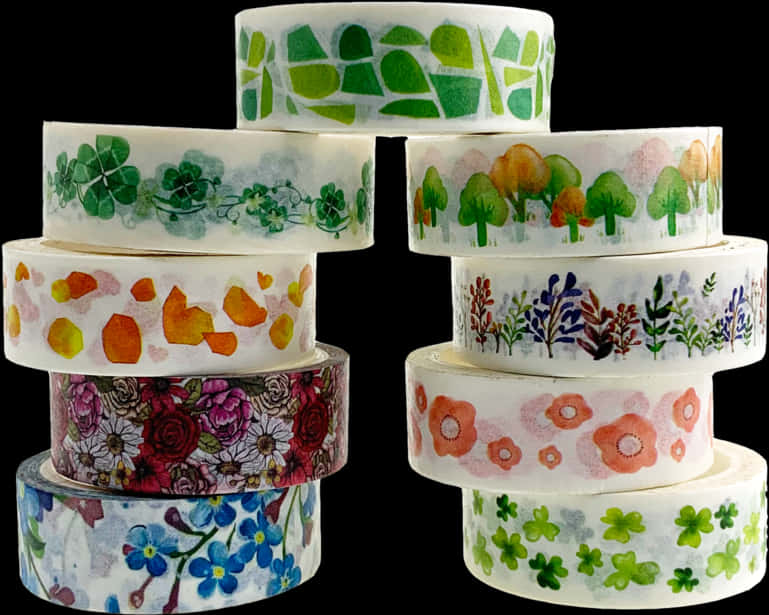 A Stack Of Tape With Different Designs