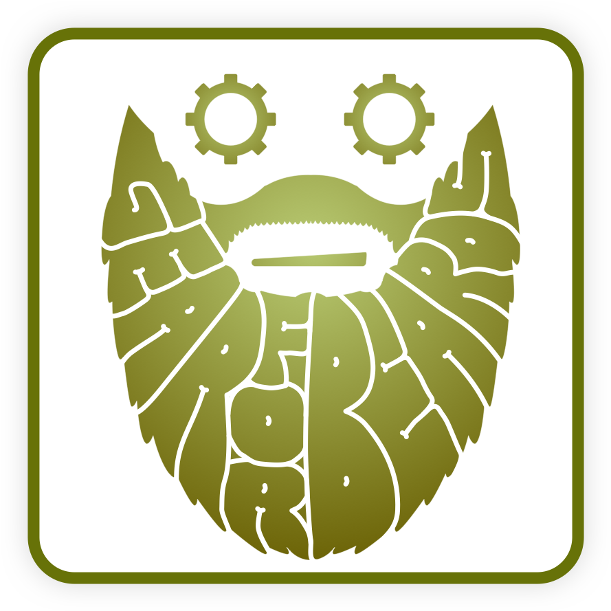 A Logo Of A Beard And Mustache With Gears