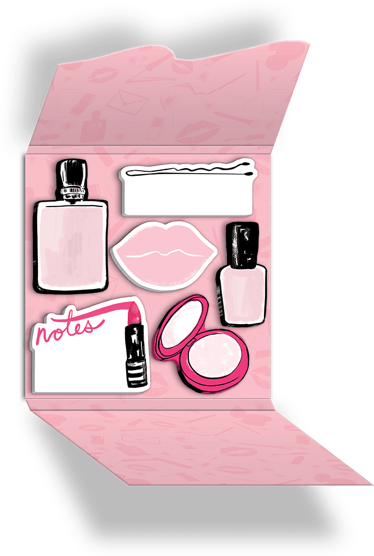A Pink Box With A Sticker Of Makeup