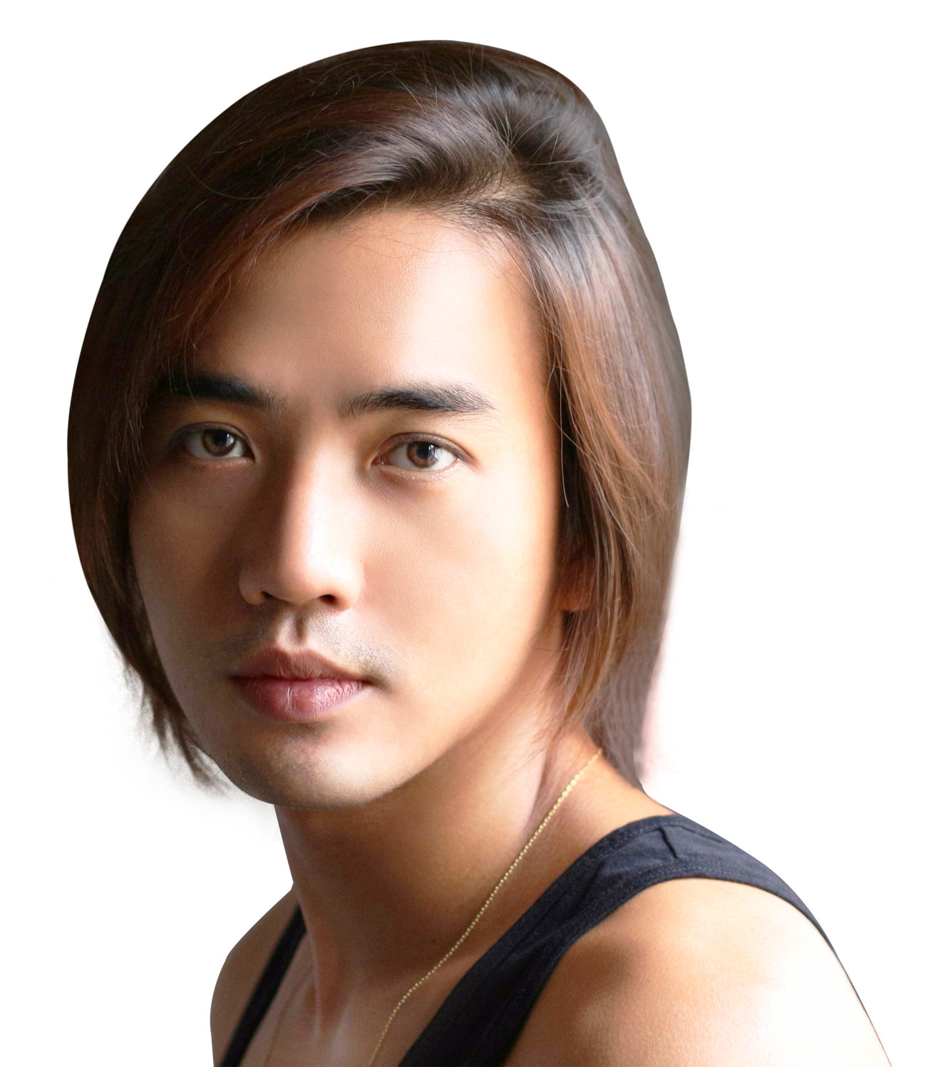 A Man With Long Hair Wearing A Black Tank Top