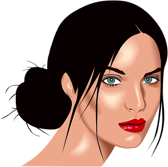 A Woman With Long Black Hair And Red Lipstick