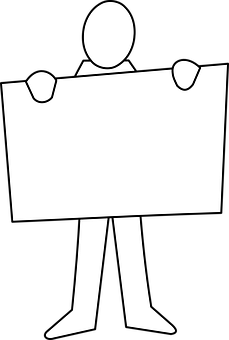 A Black And White Stick Figure Holding A Sign