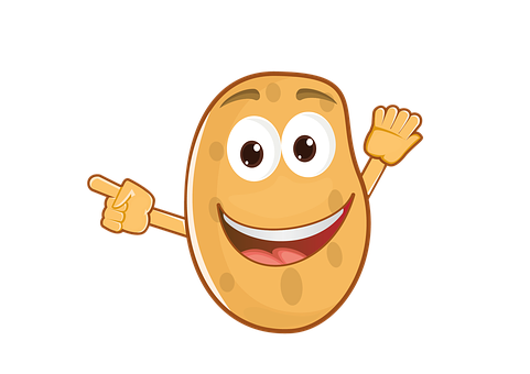 A Cartoon Potato With Arms And Hands Pointing
