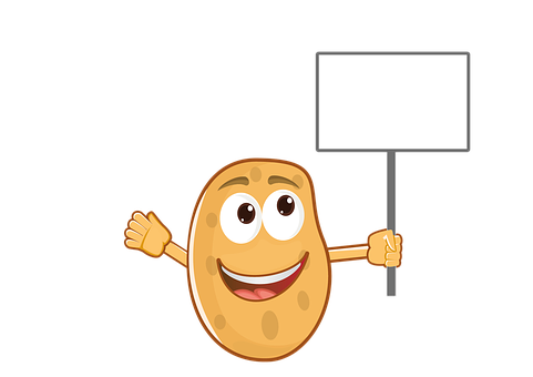 A Cartoon Potato Holding A Sign