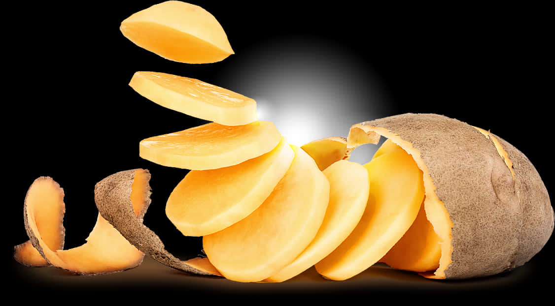 A Sliced Potatoes With A Black Background