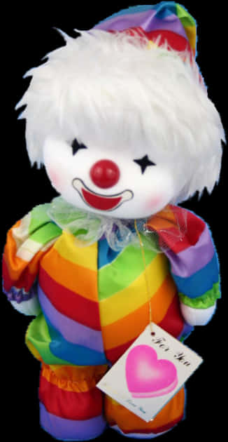 A Clown Doll With A Rainbow Colored Shirt