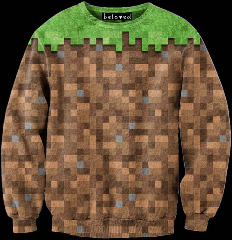 A Sweater With A Green And Brown Pixelated Pattern