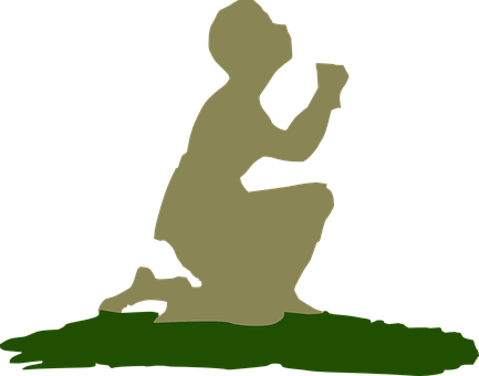 A Silhouette Of A Person Kneeling On A Green Surface