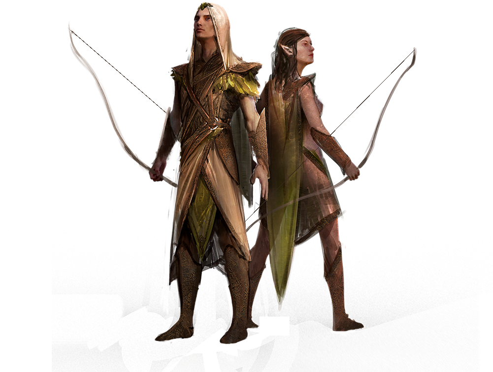 A Man And Woman In Clothing Holding A Bow And Arrow