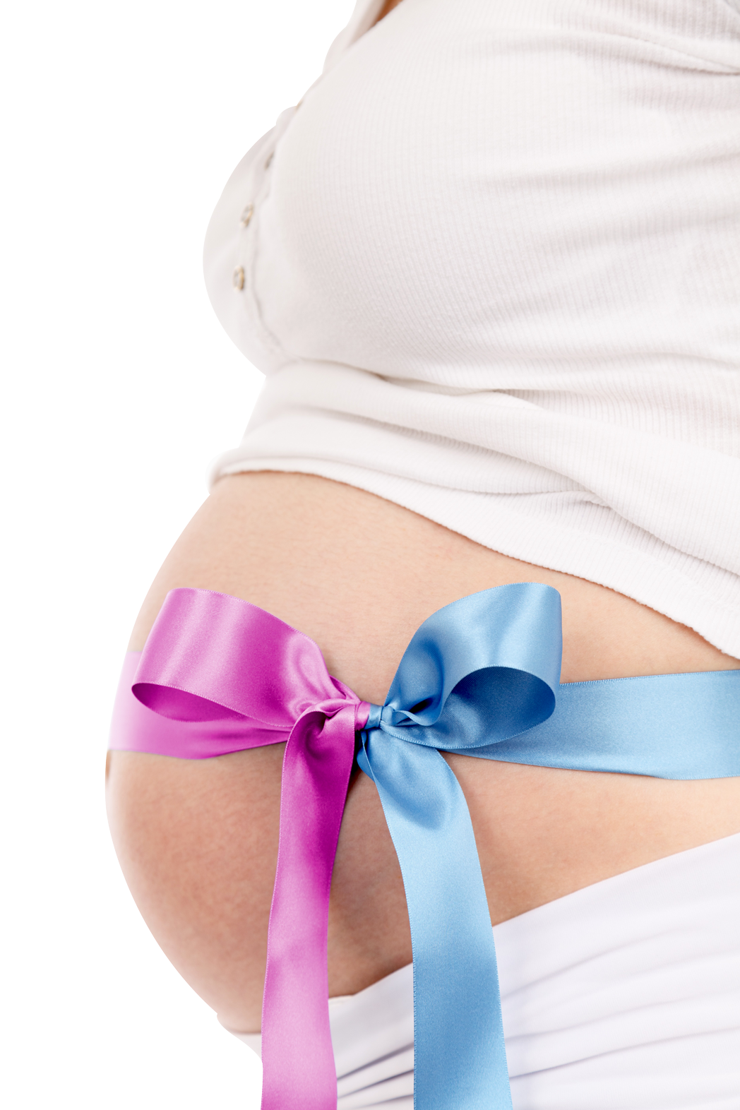 A Pregnant Woman With A Blue And Pink Bow On Her Belly