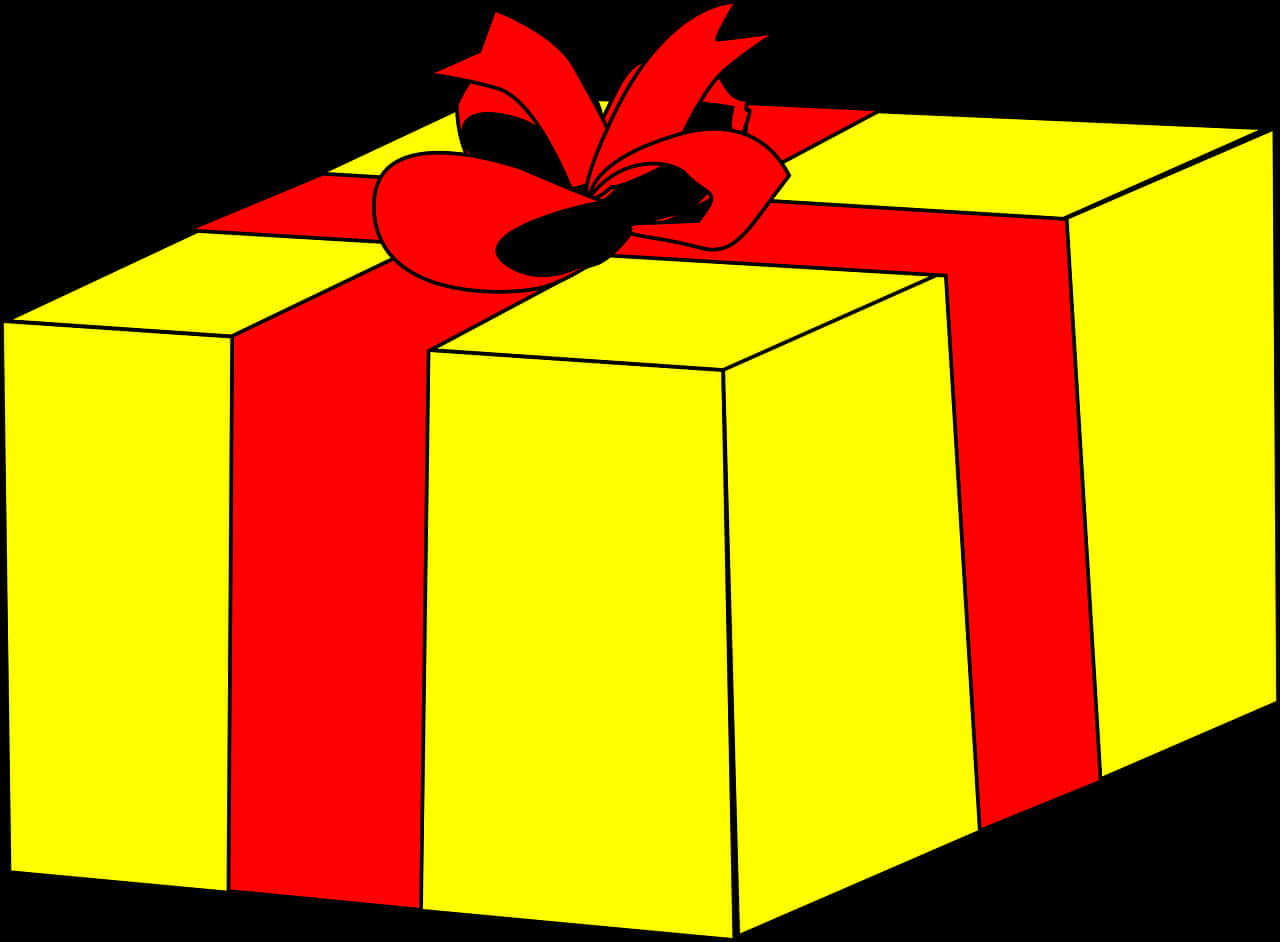 Yellow Gift Present With Red Ribbon