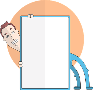 A Cartoon Of A Man Holding A White Board
