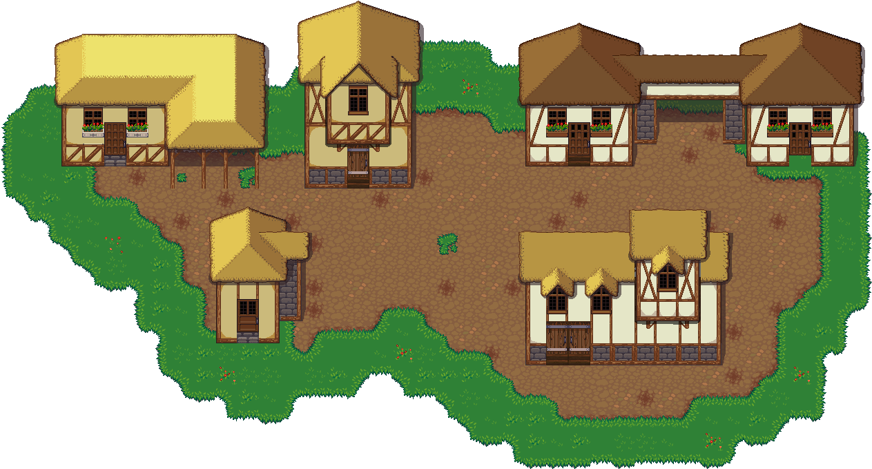 A Video Game Screen Of A Village