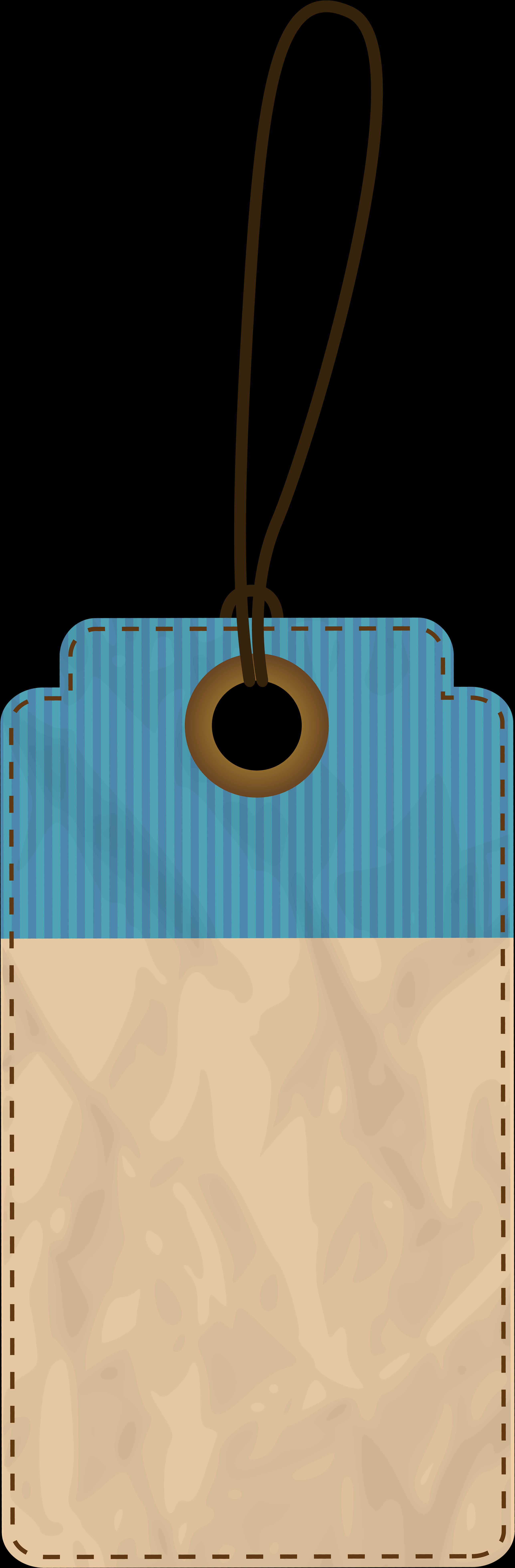 A Blue And Tan Tag With A Brown Loop