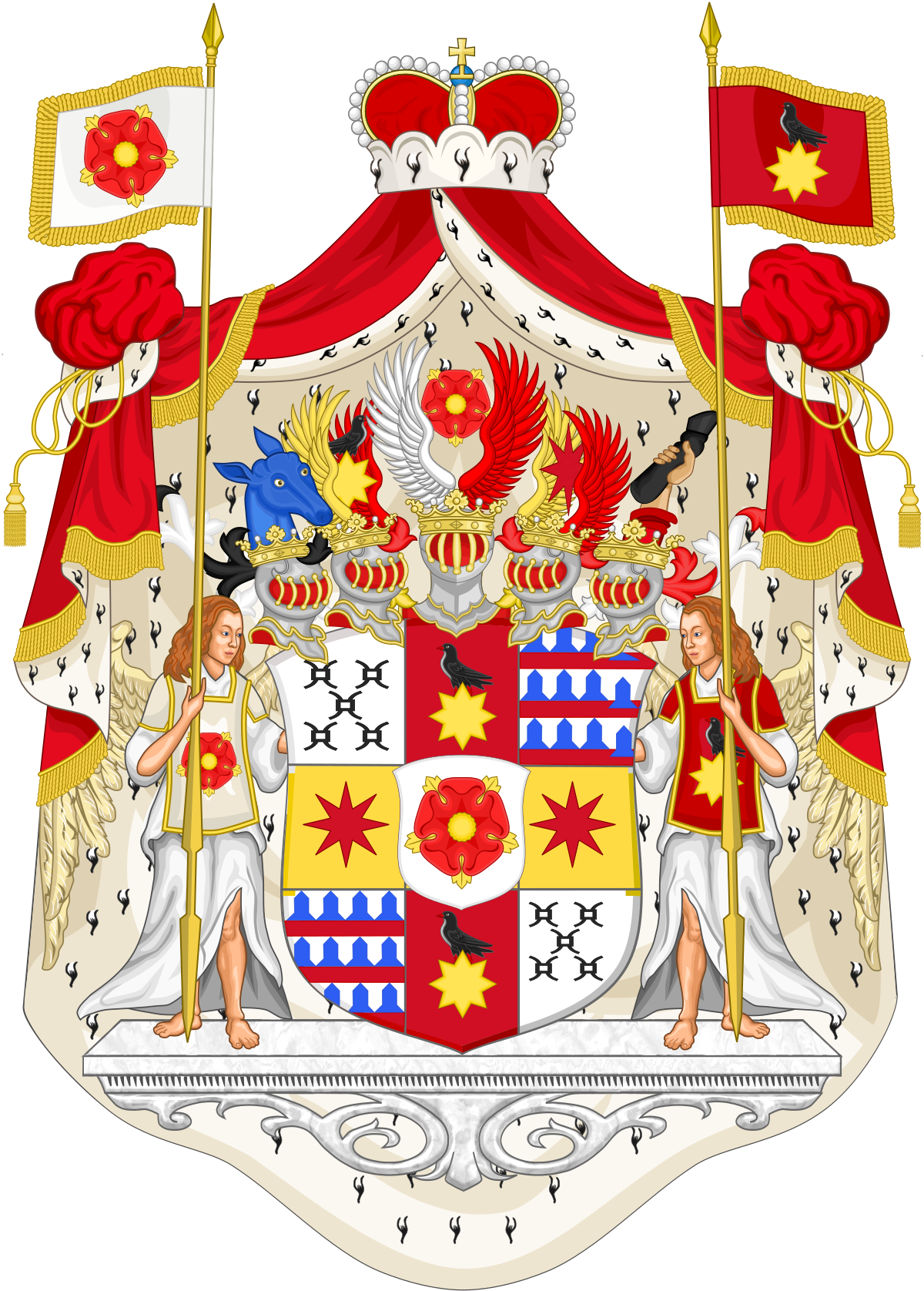 A Coat Of Arms With A Flag And Flags